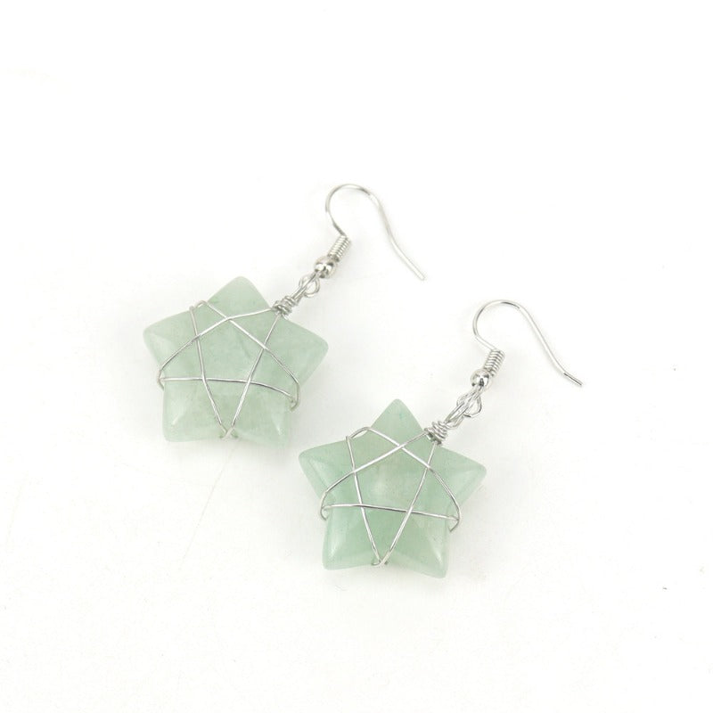 Wholesale Hand-wound Natural Crushed Stone Crystal Tiger Stone Pentagram Earrings